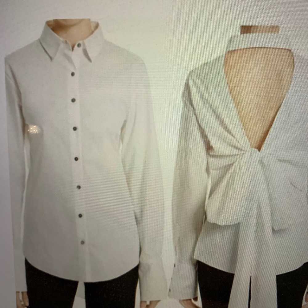 Cinq a' Sept White Bow Open Back Cut Out Blouse - size small (2)